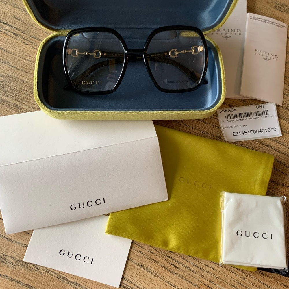 Authentic Gucci Eyeglasses Black with Gold Horsebit New in Box